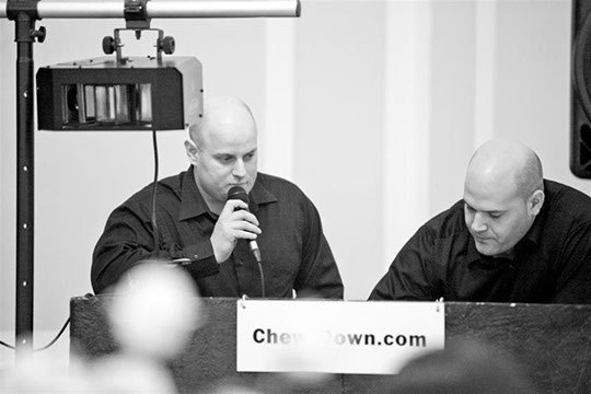 DJ Mike Ruzzi and DJ Ed T behind the ChewyDown booth